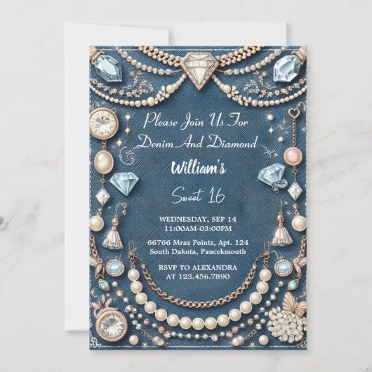 ジェムエレガントデニきらきら光るムアンドダイアモンズスウィート16 招待状 (正面)