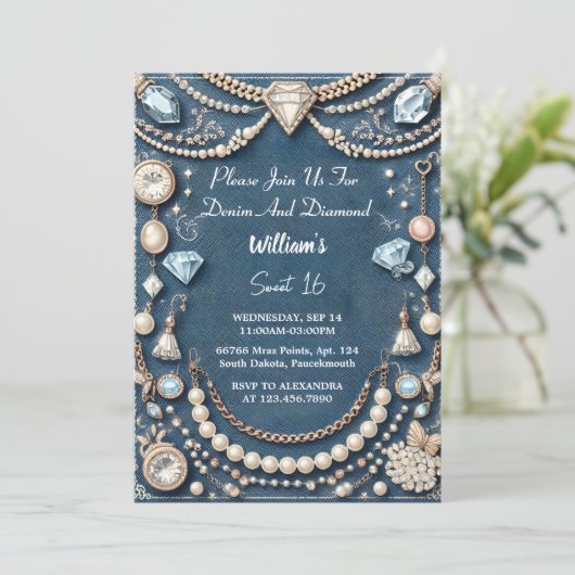 ジェムエレガントデニきらきら光るムアンドダイアモンズスウィート16 招待状 (スタンド正面)