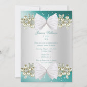 ジェムエレガント&ボウティール(緑がかった色)誕生日 招待状 (正面)