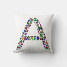 ジェムカラフルストンイニシャルAフローラルパターン