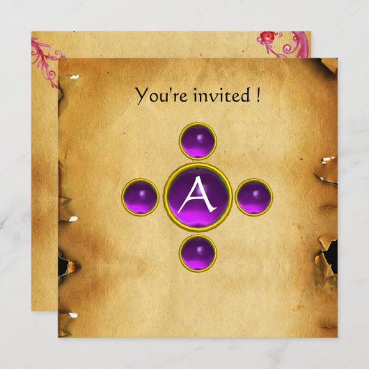 ジェムクロス1st聖餐式/《キリスト教》洗礼式や命名式紫 招待状 (正面/裏面)