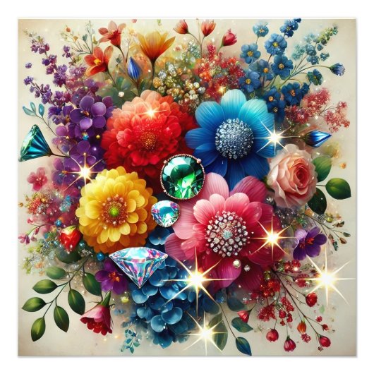 ジェムストーンエレガンス鮮やかウォーターカラーフローラマスター フォトプリント            (正面)