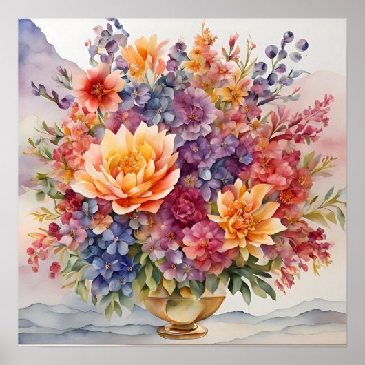 ジェムストーンエレガンス鮮やかウォーターカラーフローラマスター ポスター (正面)