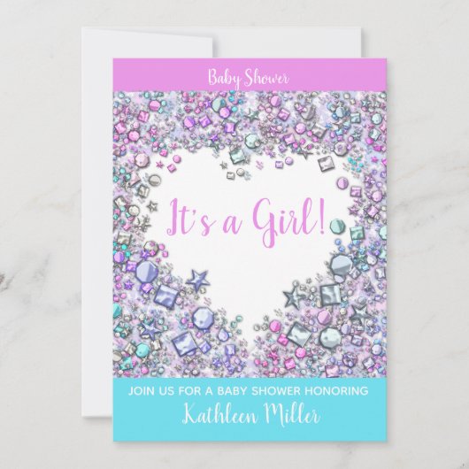 ジェムストーンガールベビーシャワー招待状|カスタム文字 招待状 (正面)