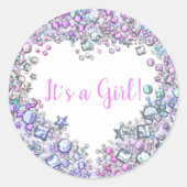 ジェムストーンガール赤ちゃんシャワーステッカー |カスタマイズ可能 ラウンドシール (正面)