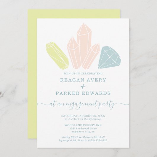 ジェムストーンズエレガントパステル婚約パーティ 招待状 (正面/裏面)
