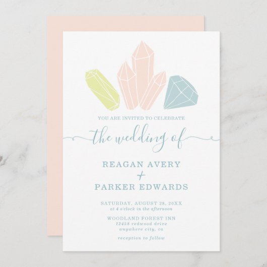 ジェムストーンズエレガントパステル結婚ズ 招待状 (正面/裏面)