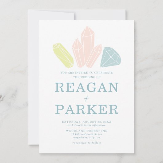 ジェムストーンズエレガント赤面ピンクパステル結婚ズ 招待状 (正面)