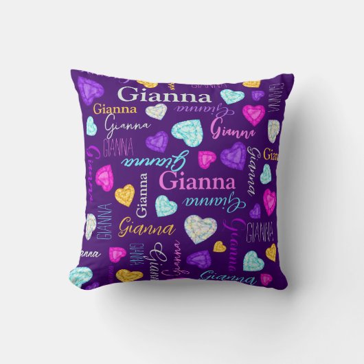 ジェムストーンズハート名前をカスタムするカラフルジアナ クッション (正面)