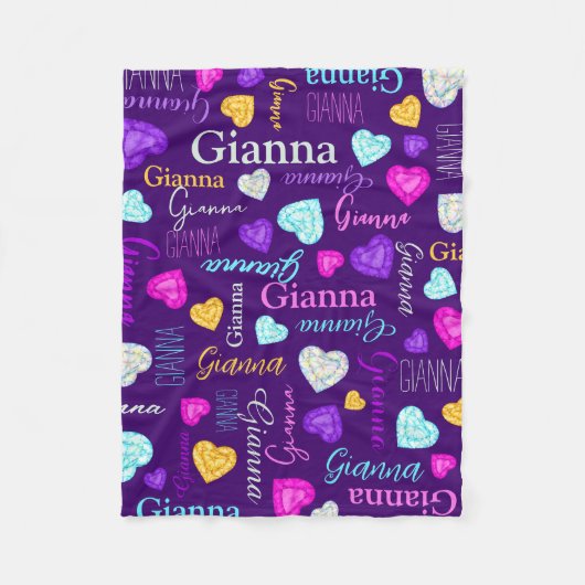 ジェムストーンズハート名前をカスタムするカラフルジアナ フリースブランケット (正面)