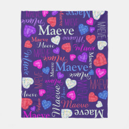 ジェムストーンズハート名前をカスタムするマエブピンクブルー フリースブランケット