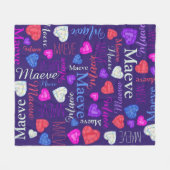 ジェムストーンズハート名前をカスタムするマエブピンクブルー フリースブランケット (正面(横))