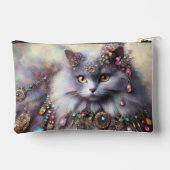 ジェムストーンズ付きロングヘアグレー絵を描キャット アクセサリーポーチ (裏面)