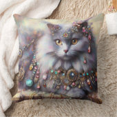 ジェムストーンズ付きロングヘアグレー絵を描キャット クッション (ブランケット)