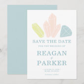 ジェムストーンパステルブルーエレガントウェディング セーブザデート (正面/裏面)