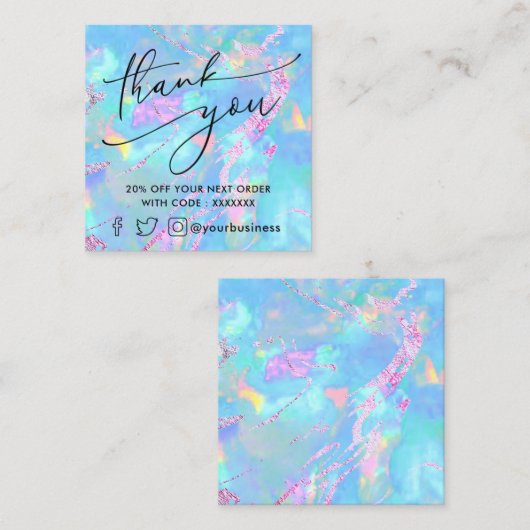 ジェムストーンパステルブルーオ感謝していプルユー スクエア名刺 (正面/裏面)