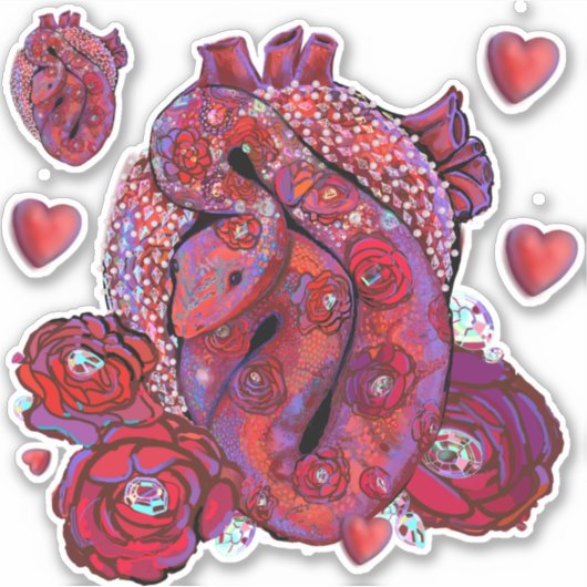 ジェムストーンビパーとバラとハート シール (正面)