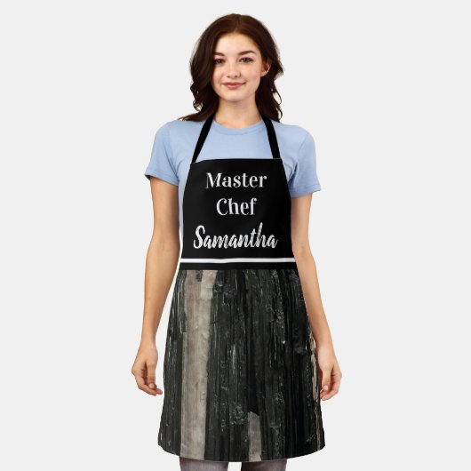 ジェムストーンフォト白黒ストライプマスターシェフ エプロン (着用した状態)