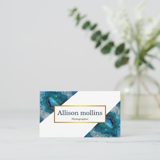 ジェムストーンブルーモダンアガテゴールドフォイル 名刺 (スタンド正面)