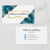 ジェムストーンブルーモダンアガテゴールドフォイル 名刺 (正面/裏面)