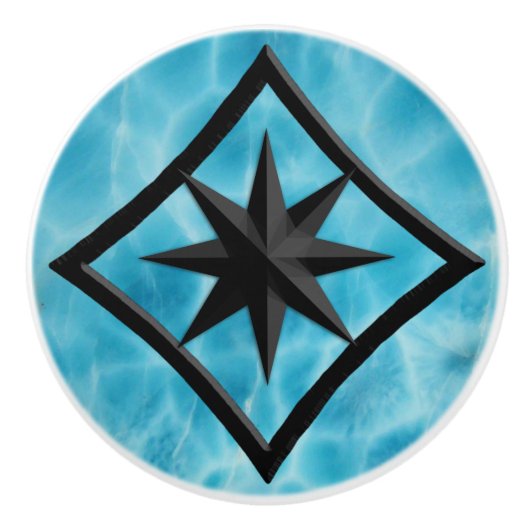 ジェムストーンブルーラリマー&ブラックオニックスオーナメント セラミックノブ (正面)