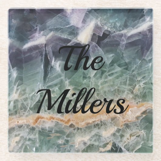 ジェムストーン写真美しい蛍石のマーリージェム ガラスコースター (正面)