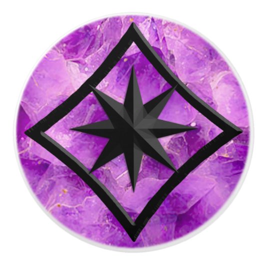 ジェムストーン、アメジスト&ブラックオニックスオーナメント セラミックノブ (正面)