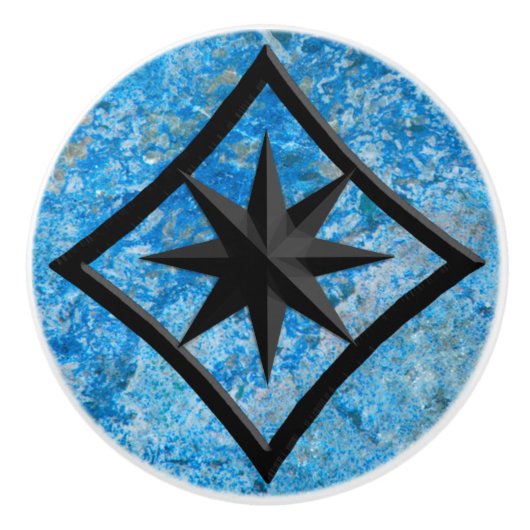 ジェムストーン、ブルーグラナイト&ブラックオニックスオーナメント セラミックノブ (正面)