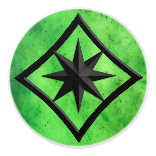 ジェムストーン、ライムグリーンジェード&ブラックオニックスオーナメント セラミックノブ (正面)