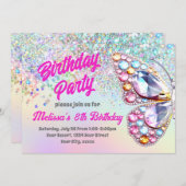 ジェムズバタフライ誕生日招待状 招待状 (正面/裏面)