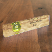 ジェムモノグラム、イエローサファイア、羊皮紙 デスクネームプレート (側面)