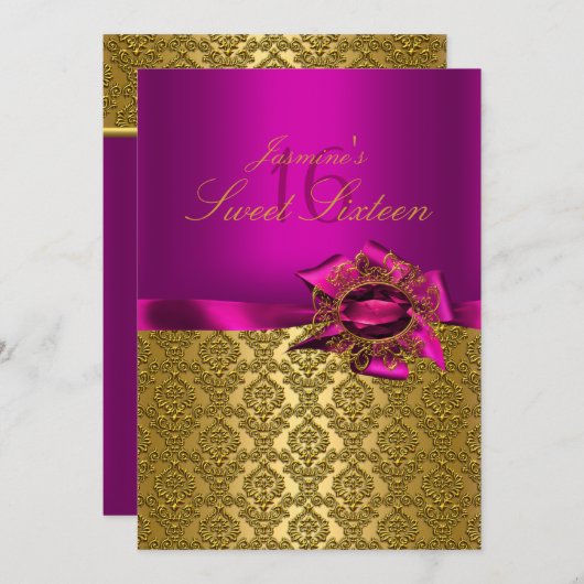 ジェム&ボウ|ピンクスウィート16招待状 招待状 (正面/裏面)