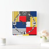 ジェメモダントストライプのラ並みのレトロカラー海軍y スクエア壁時計 (ホーム)