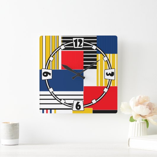 ジェメモダントストライプのラ並みのレトロカラー海軍y スクエア壁時計 (ホーム)