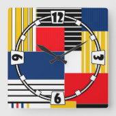 ジェメモダントストライプのラ並みのレトロカラー海軍y スクエア壁時計 (正面)