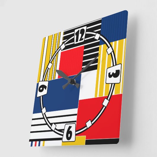 ジェメモダントストライプのラ並みのレトロカラー海軍y スクエア壁時計 (傾斜)