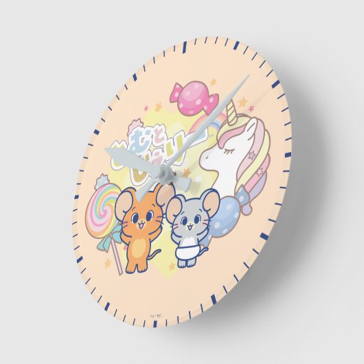 ジェリーとタフィーが咲くアニメの魔法のキャンディランド ラウンド壁時計 (傾斜)