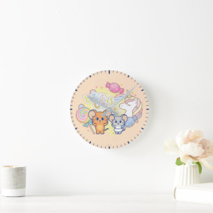 ジェリーとタフィーが咲くアニメの魔法のキャンディランド ラウンド壁時計