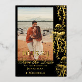 ジェリーゴールドフォイルビーチ写真の保存日 箔招待状 (正面)