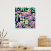 「ジェリービーン花びら」抽象芸術フローラブラックフレーム ポスター (キッチン)