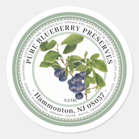 ジェリーラベルとヴィンテージブルーベリーイラストレーション ラウンドシール (正面)