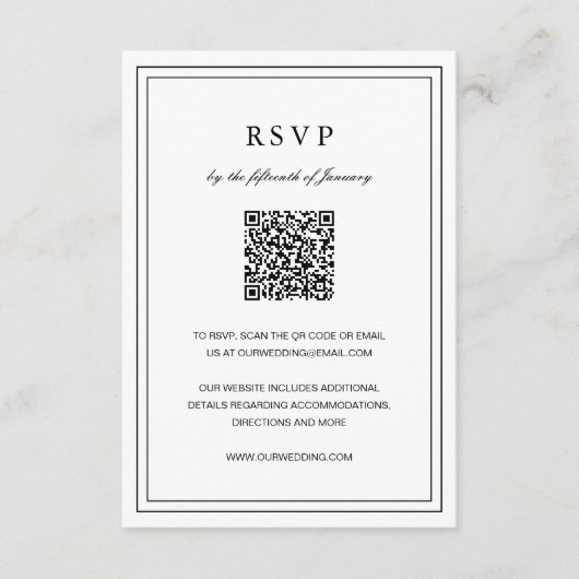 ジェルトルードブラックアンドホワイトクラシックエレガントな結婚式 出欠カード (正面)