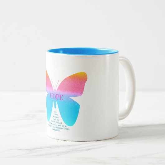 ジェレミアの29:11の希望の蝶ツートーンマグ ツートーンマグカップ (正面右)
