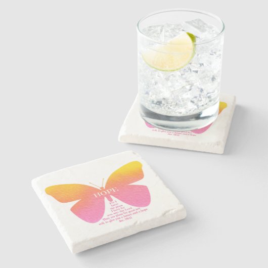 ジェレミアの29:11の希望の蝶大理石の石のコースター ストーンコースター (横)