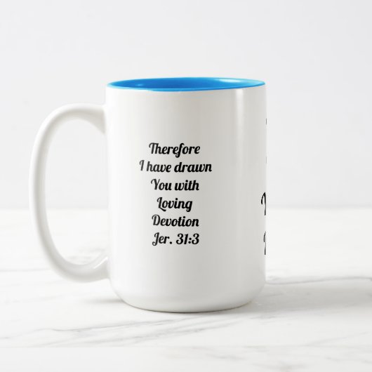 ジェレミア31:3神はあなたを愛している！2トーンコーヒーマグ ツートーンマグカップ (左)