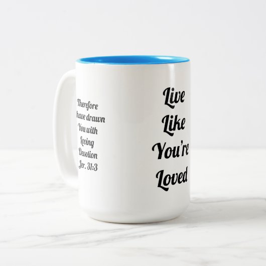 ジェレミア31:3神はあなたを愛している！2トーンコーヒーマグ ツートーンマグカップ (正面左)