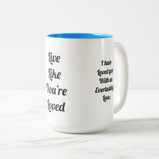 ジェレミア31:3神はあなたを愛している！2トーンコーヒーマグ ツートーンマグカップ (正面右)