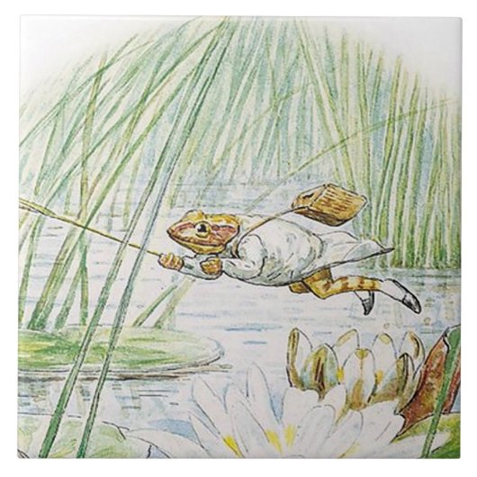 ジェレミー・フィッシャーがビアトリクス素晴らし・ポッターに飛び乗る タイル (正面)