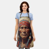 ジェロニモインディアンチーフウォリアーポートレート エプロン (着用した状態)