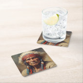 ジェロニモインディアンチーフウォリアーポートレート スクエアペーパーコースター (インサイチュ)